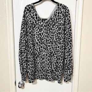 Lane Bryant Gray Black Leopard Print Button Down Sweater Casual Boho 22/24
